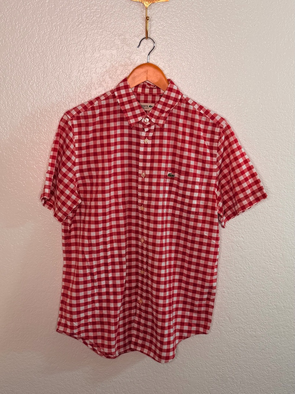 Lacoste Men's Red Check Short-Sleeve Button-Down Shirt
